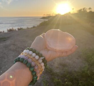 rose quartz and bracelet crystals